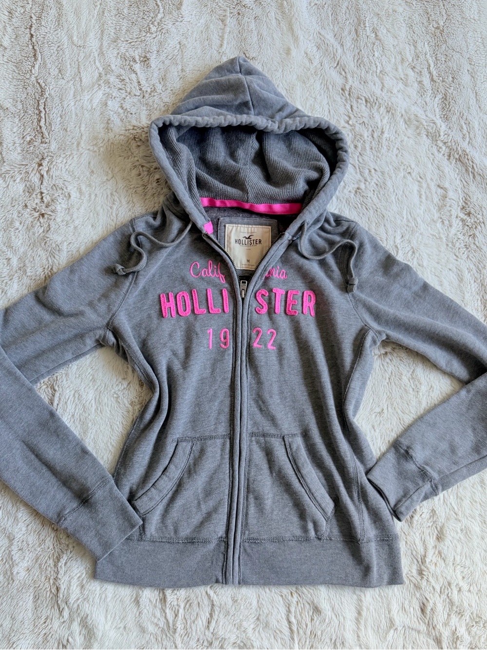🩷 Hollister Y2K Grey Pink Logo Full Zip Hoodie McBling Mall Bella Swan Preppy - Picture 13 of 13